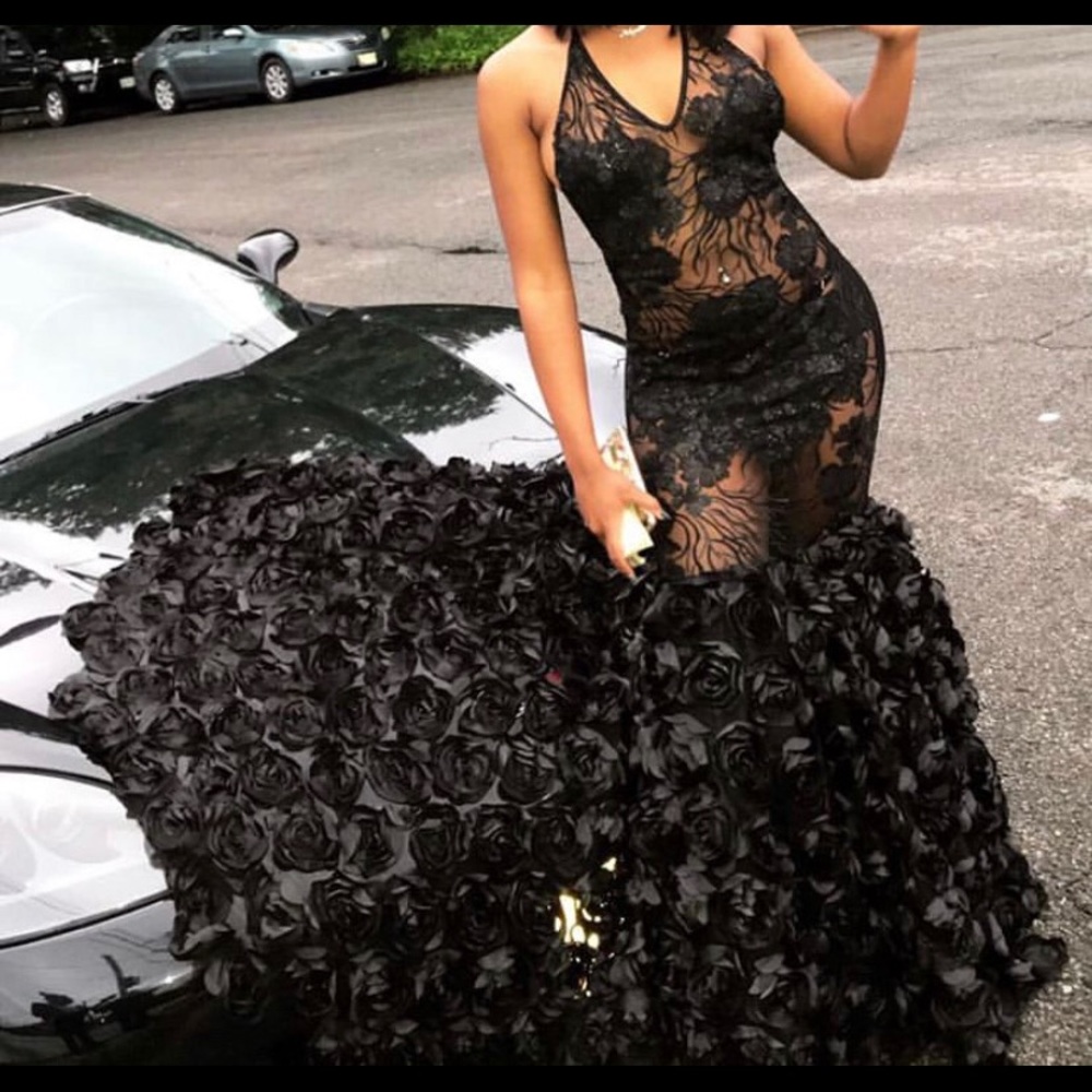 Black Custom Made Lace Formal Gown - Picture 1 of 2